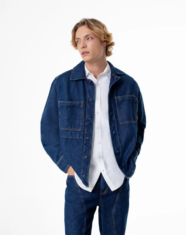 Chaqueta oversized fit sin capucha índigo oscuro sold by Gef
