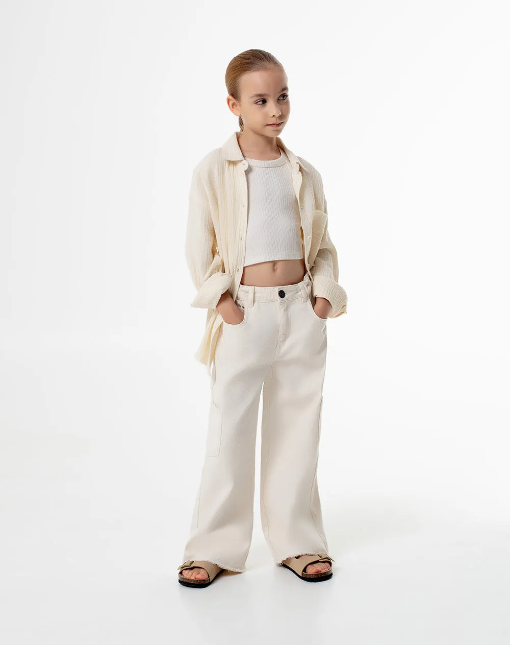 Camisa manga larga oversize algodón crema niña sold by Gef product image thumbnail 4