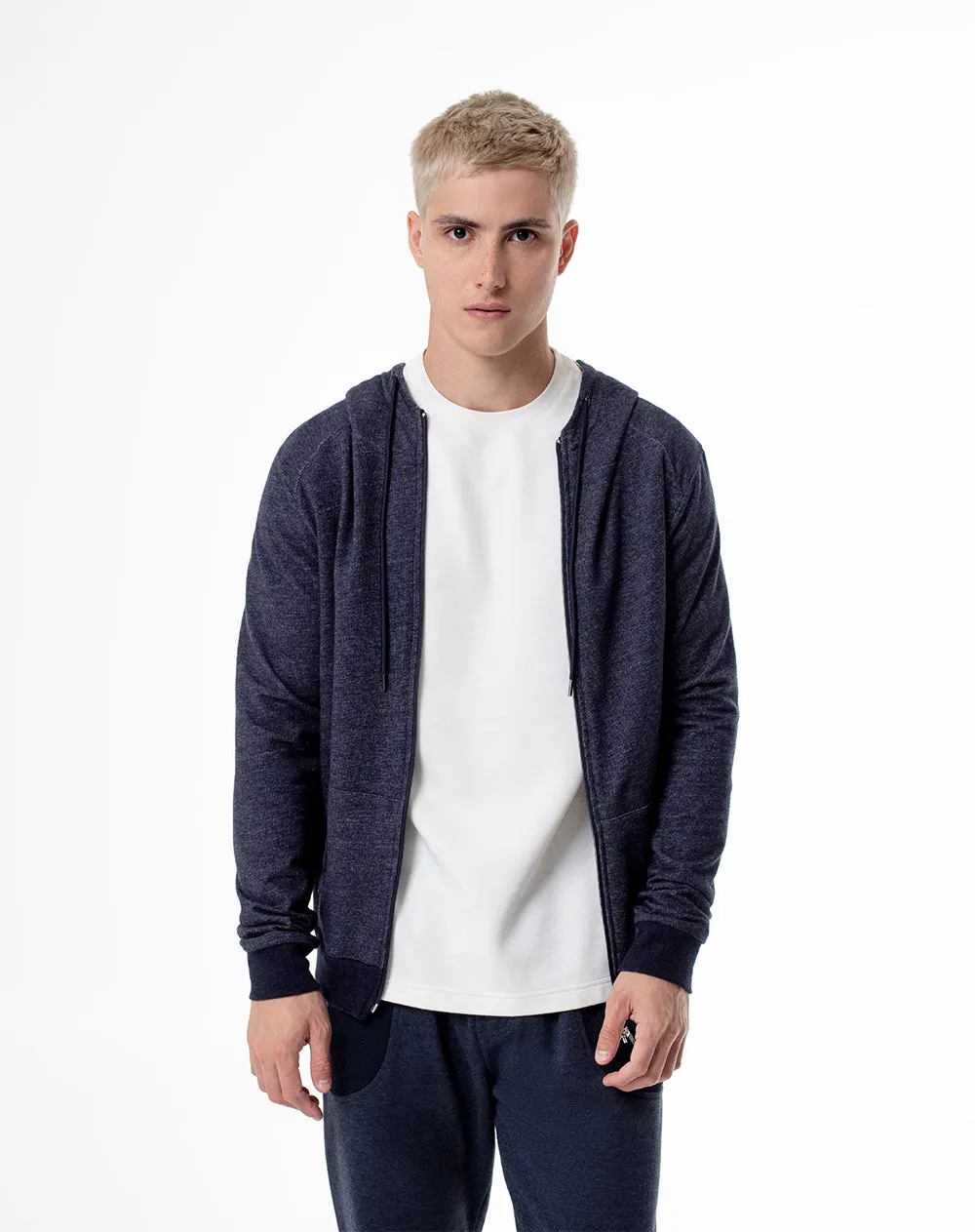 Chaqueta regular fit con capucha azul jaspeada sold by Gef