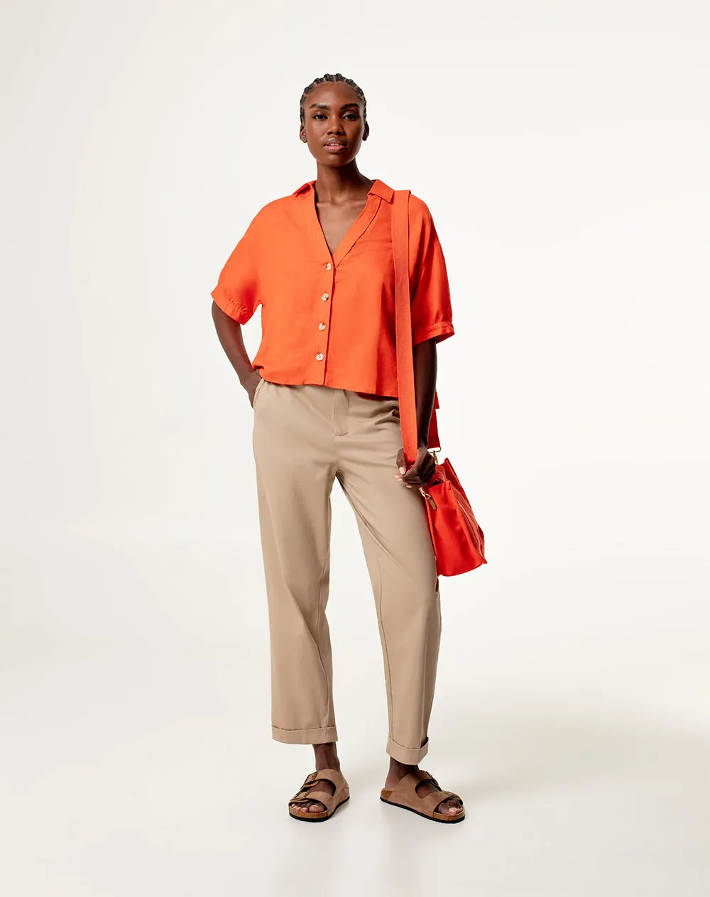 Camisa relaxed fit manga corta naranja sold by Gef product image thumbnail 4