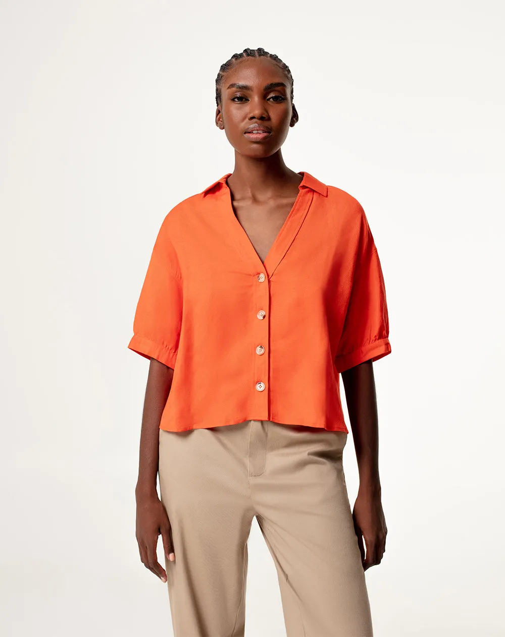 Camisa relaxed fit manga corta naranja sold by Gef