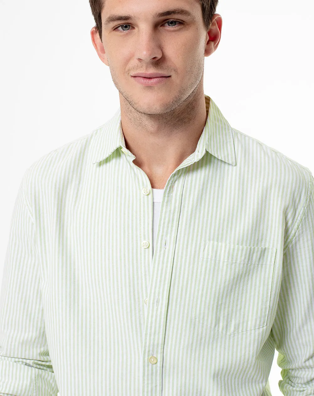 Camisa slim fit manga larga verde con rayas sold by Gef product image thumbnail 3
