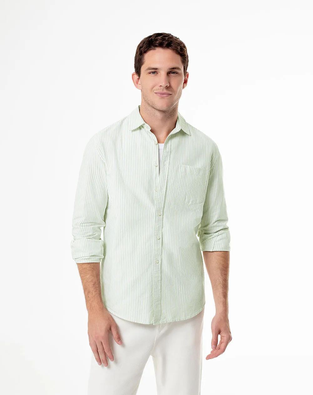 Camisa slim fit manga larga verde con rayas sold by Gef