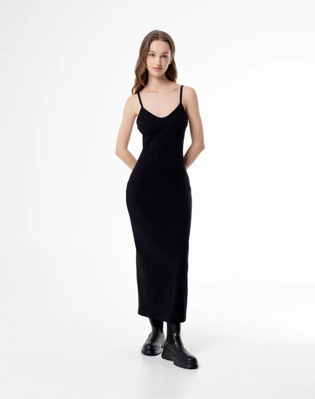 Vestido midi rib algodón negro mujer sold by Gef