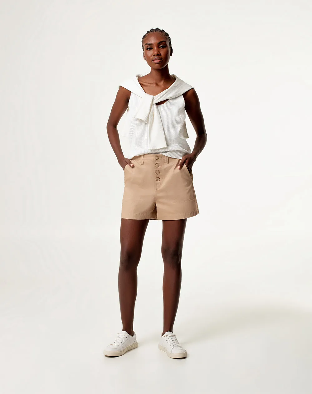 Short tiro medio regular algodón caqui mujer sold by Gef product image thumbnail 3