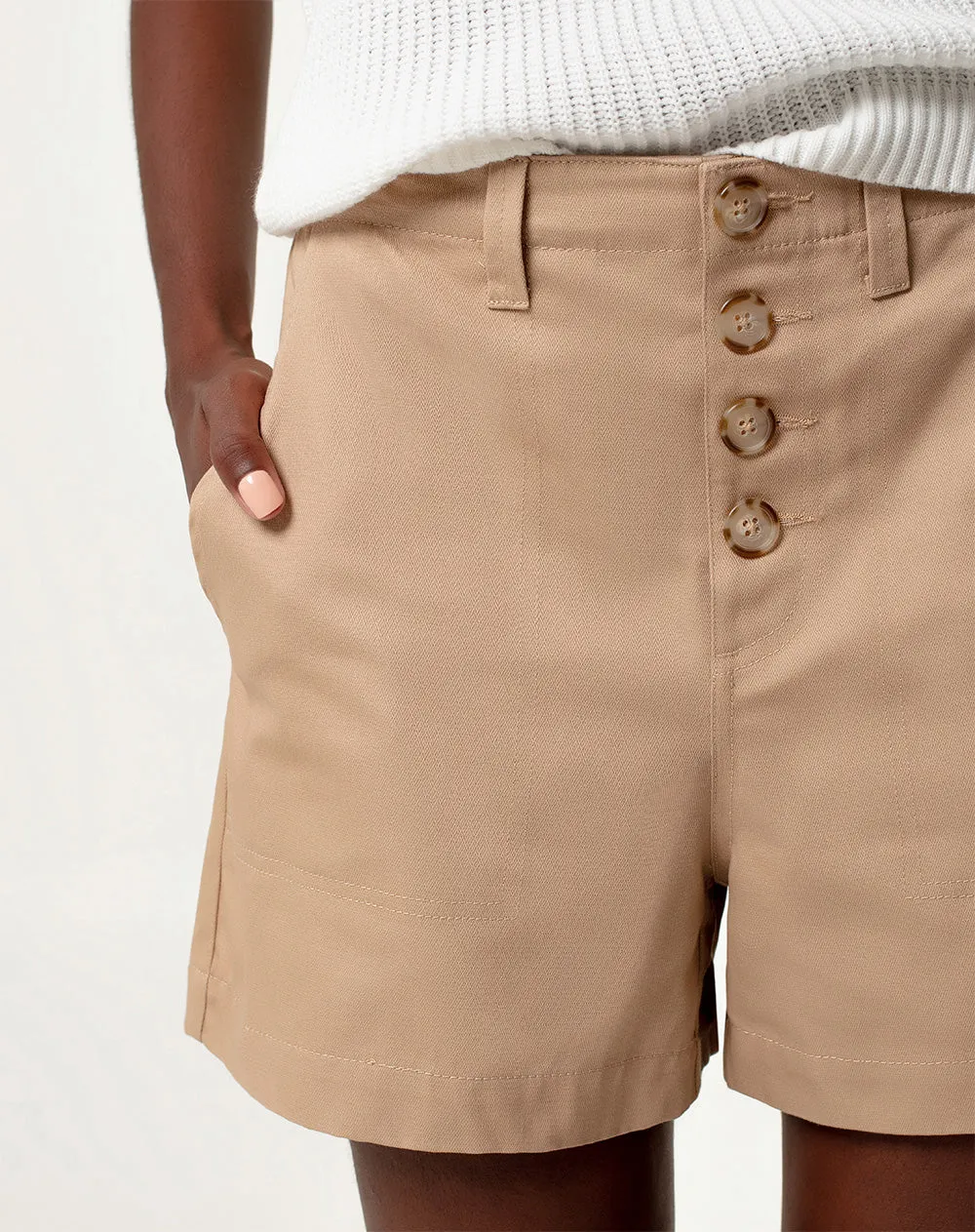 Short tiro medio regular algodón caqui mujer sold by Gef product image thumbnail 4