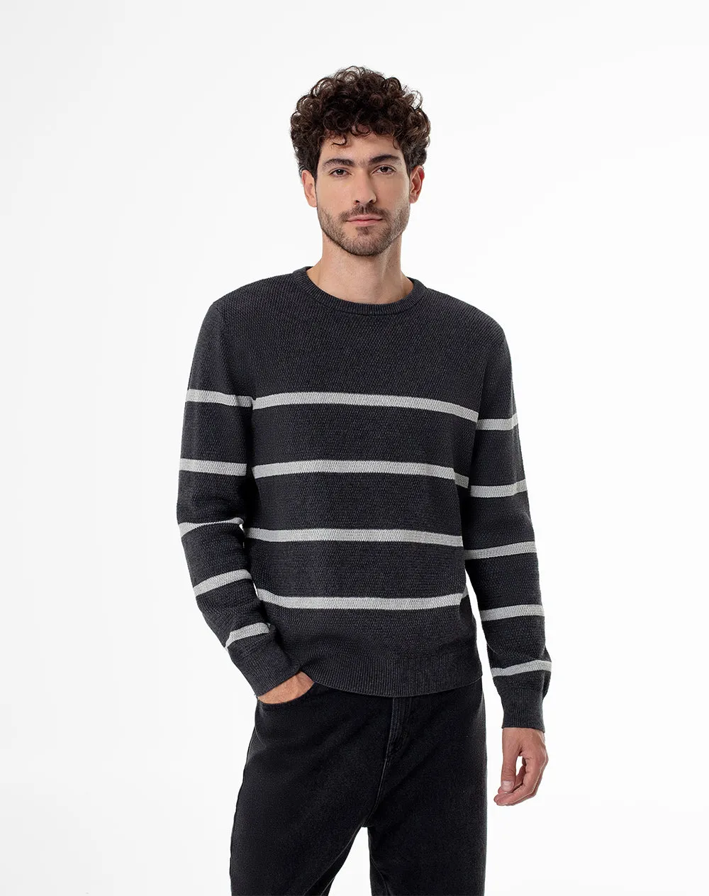 Buzo regular fit gris jaspe rayas sold by Gef