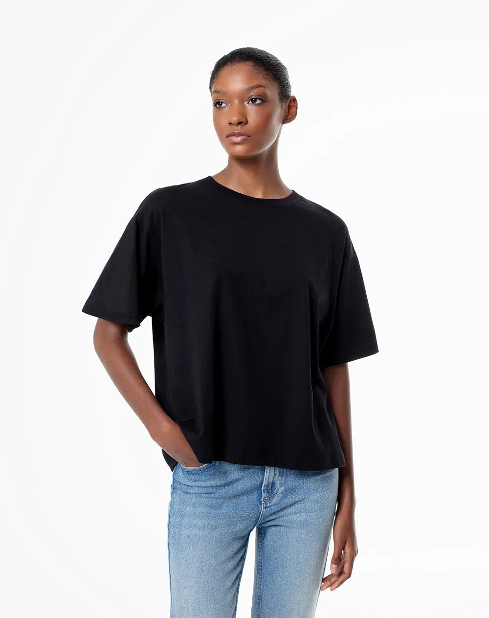 Camiseta oversize algodón negra mujer sold by Gef