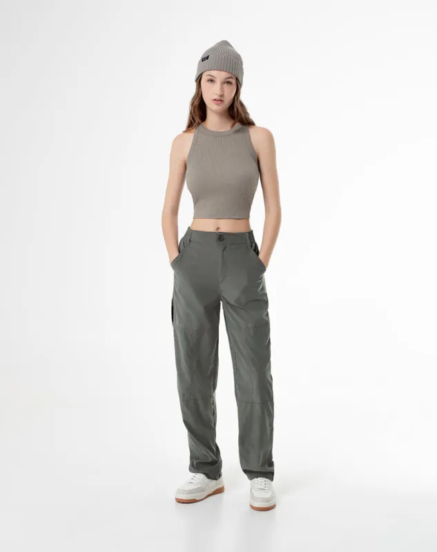 Pantalón recto tiro medio verde mujer sold by Gef