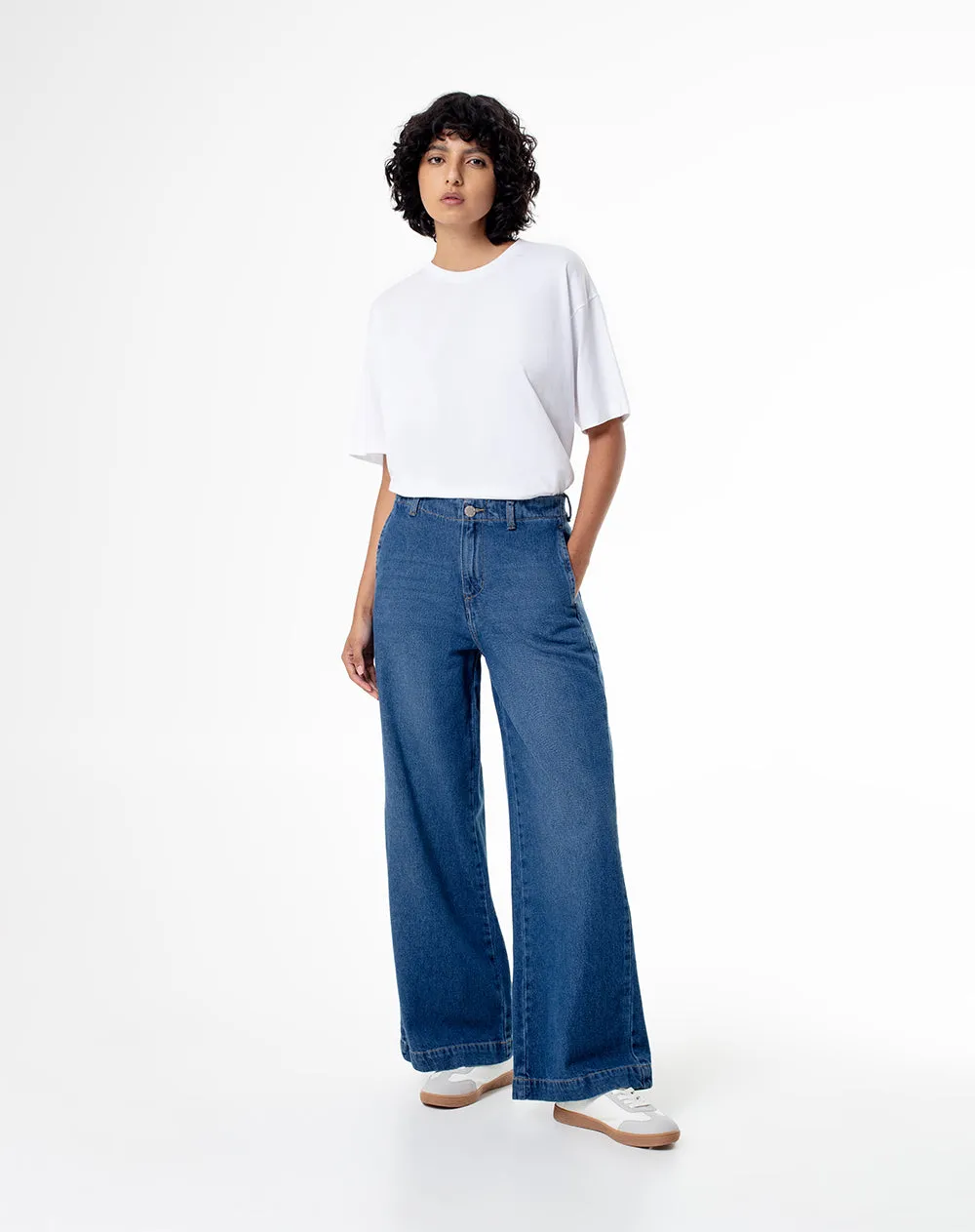 Jean wide leg tiro medio 100% algodón índigo oscuro mujer sold by Gef