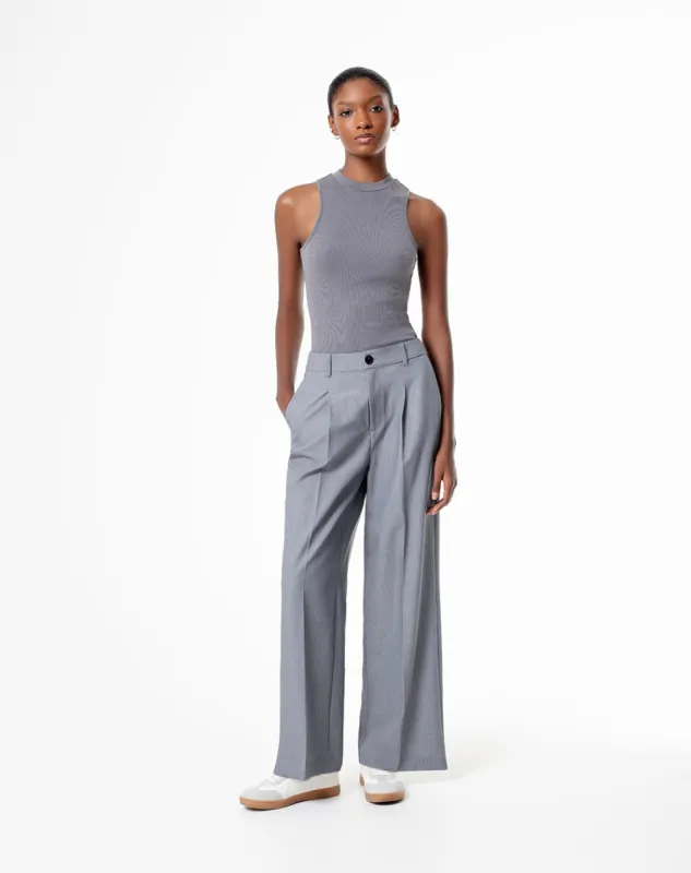 Pantalón wide leg tiro alto gris mujer sold by Gef
