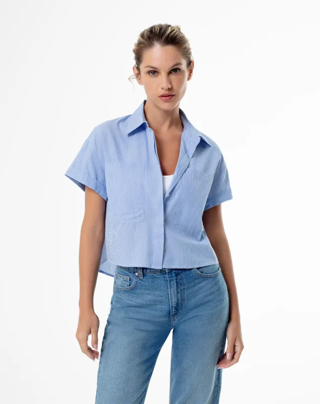 Camisa oversized fit manga corta blanca con rayas sold by Gef