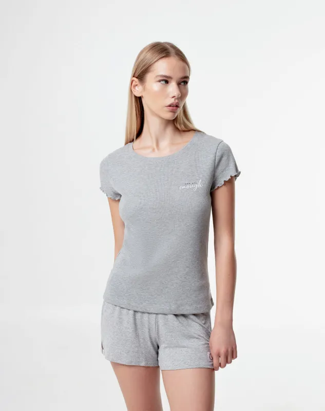 Camiseta regular fit manga corta gris jaspeada sold by Gef