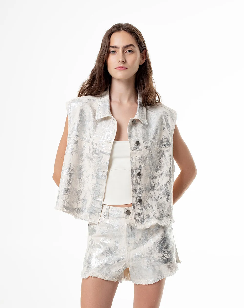 Chaleco denim acabado brillante gris mujer sold by Gef product image thumbnail 4