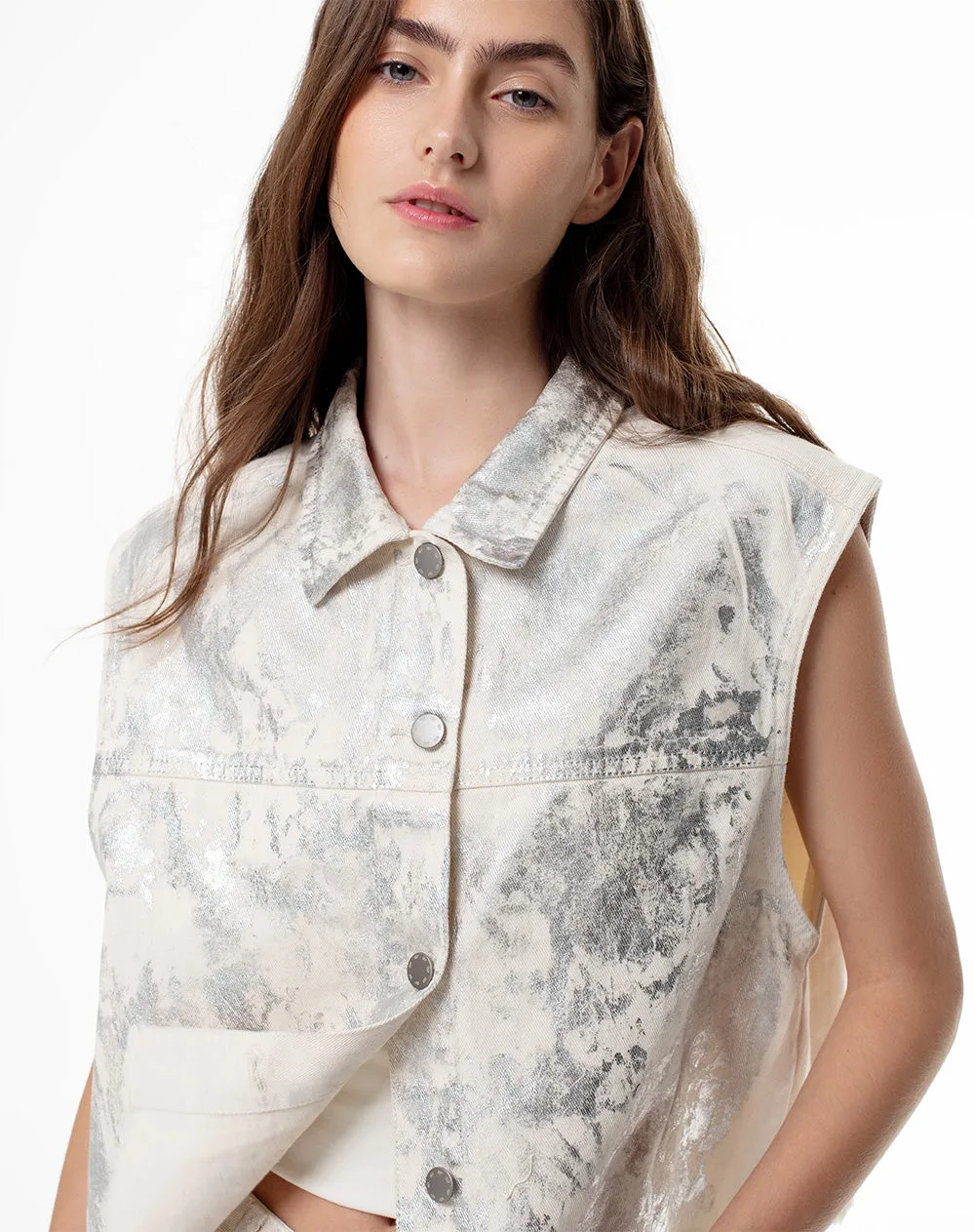 Chaleco denim acabado brillante gris mujer sold by Gef product image thumbnail 3