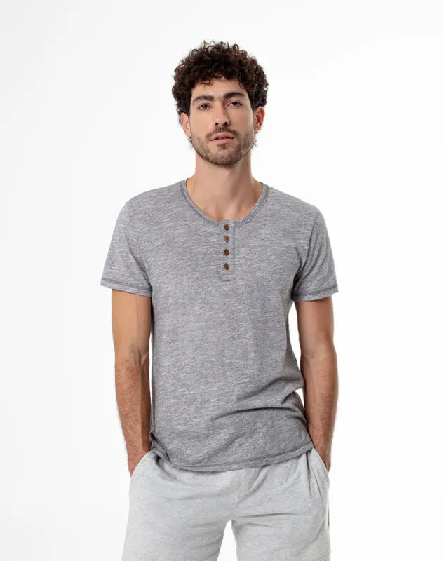 Camiseta slim fit manga corta gris jaspeada sold by Gef