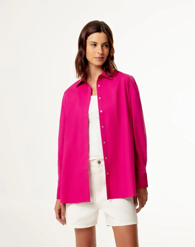Camisa oversized fit manga larga fucsia sold by Gef