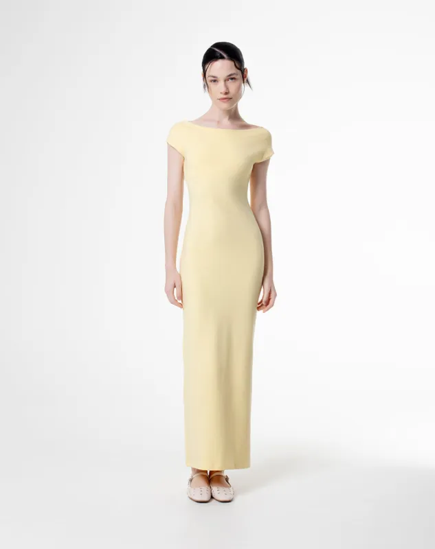 Vestido largo en rib amarillo sold by Gef