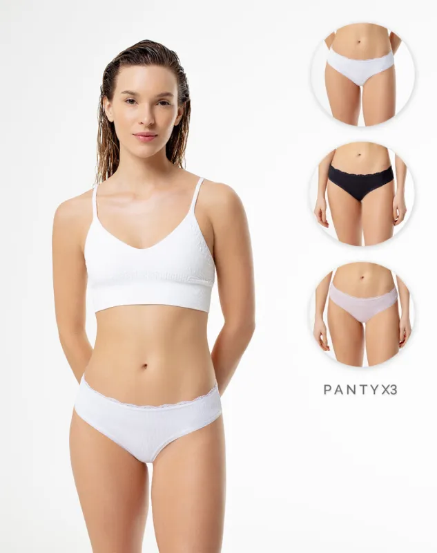 Panty cachetero encaje x3unds surtido sold by Gef