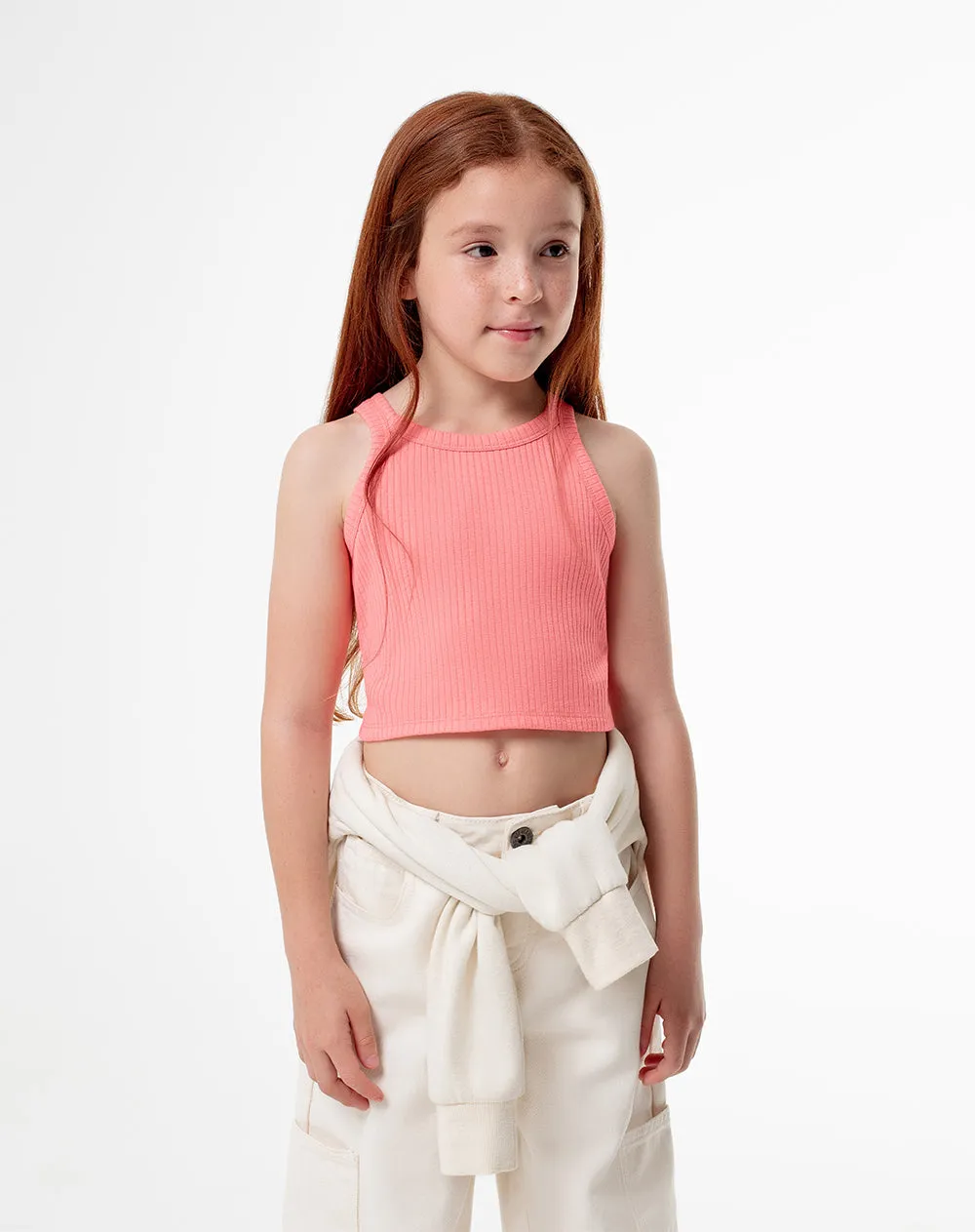 Crop top slim rib coral niña sold by Gef