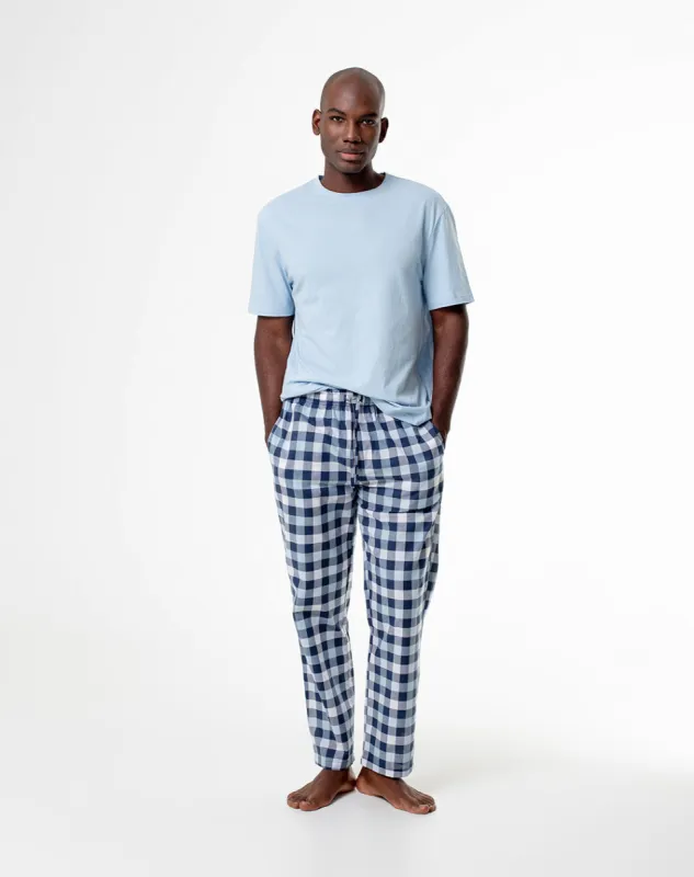Pantalón regular fit tiro medio azul cuadros sold by Gef