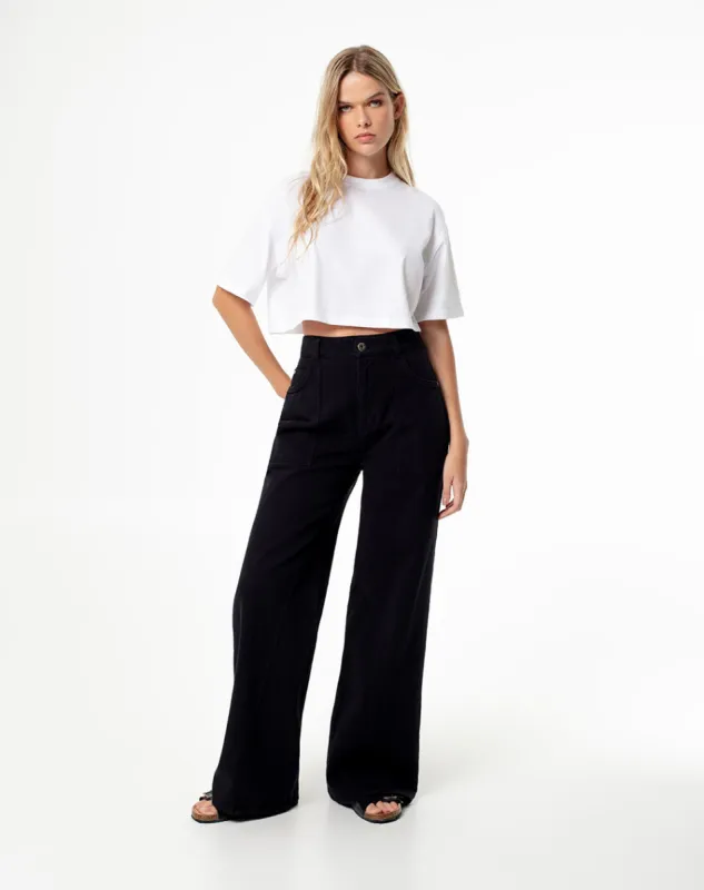 Pantalón loose fit tiro medio en drill negro sold by Gef