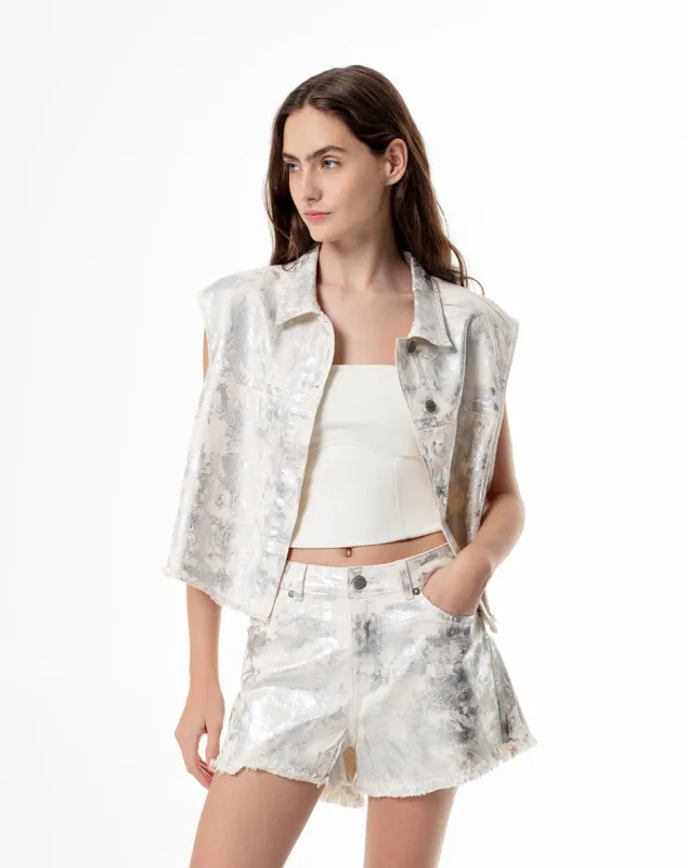 Short tiro medio denim metalizado gris mujer sold by Gef