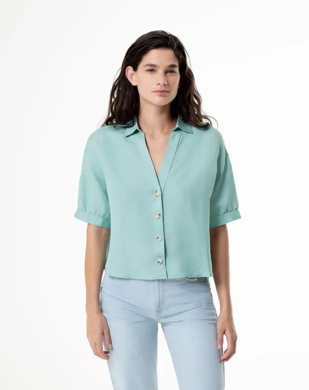 Camisa relaxed fit manga corta verde sold by Gef