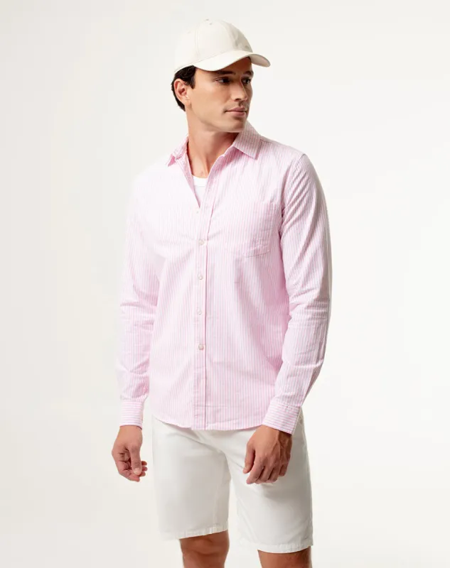 Camisa Modri Modri slim fit manga larga rosada con rayas sold by Gef
