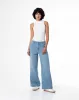 Jean wide leg tiro alto bolsillos laterales indigo claro para mujer sold by Gef