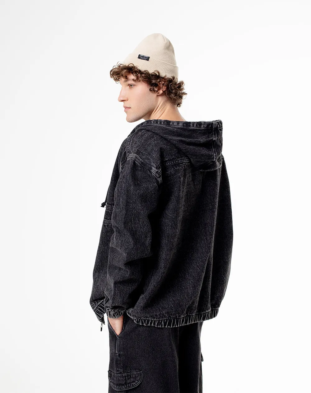 Chaqueta regular fit con capucha denim negro sold by Gef product image thumbnail 2