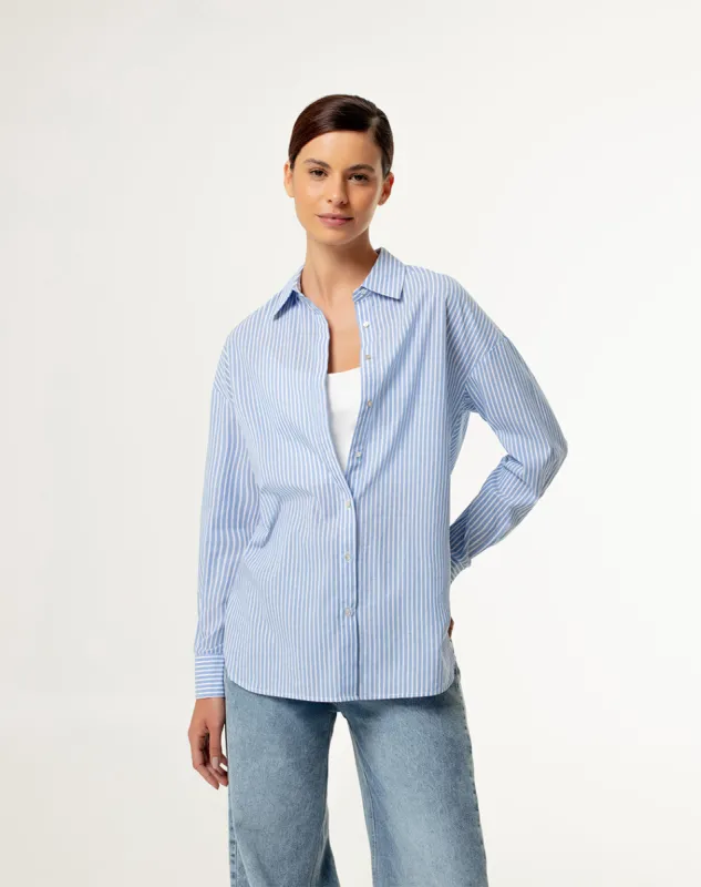 Camisa oversized fit manga larga blanca con rayas sold by Gef