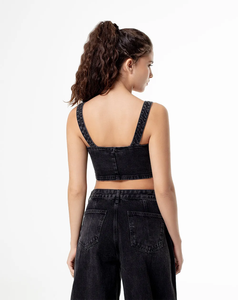 Crop top slim denim negro mujer sold by Gef product image thumbnail 2