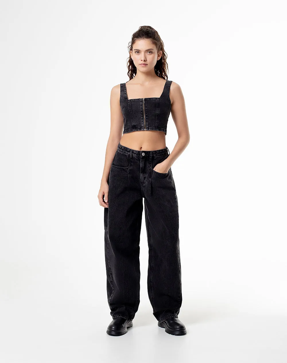Crop top slim denim negro mujer sold by Gef product image thumbnail 4