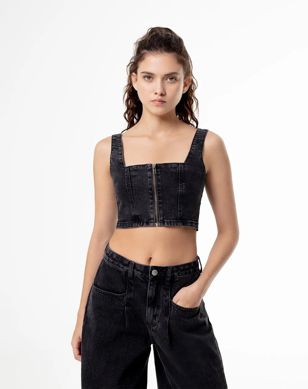 Crop top slim denim negro mujer sold by Gef