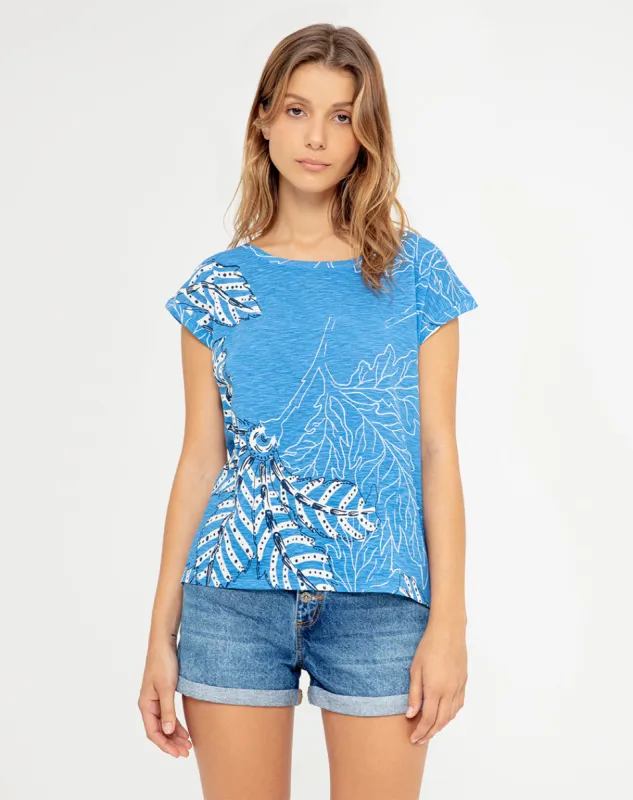 Camiseta regular fit manga corta azul estampada sold by Gef