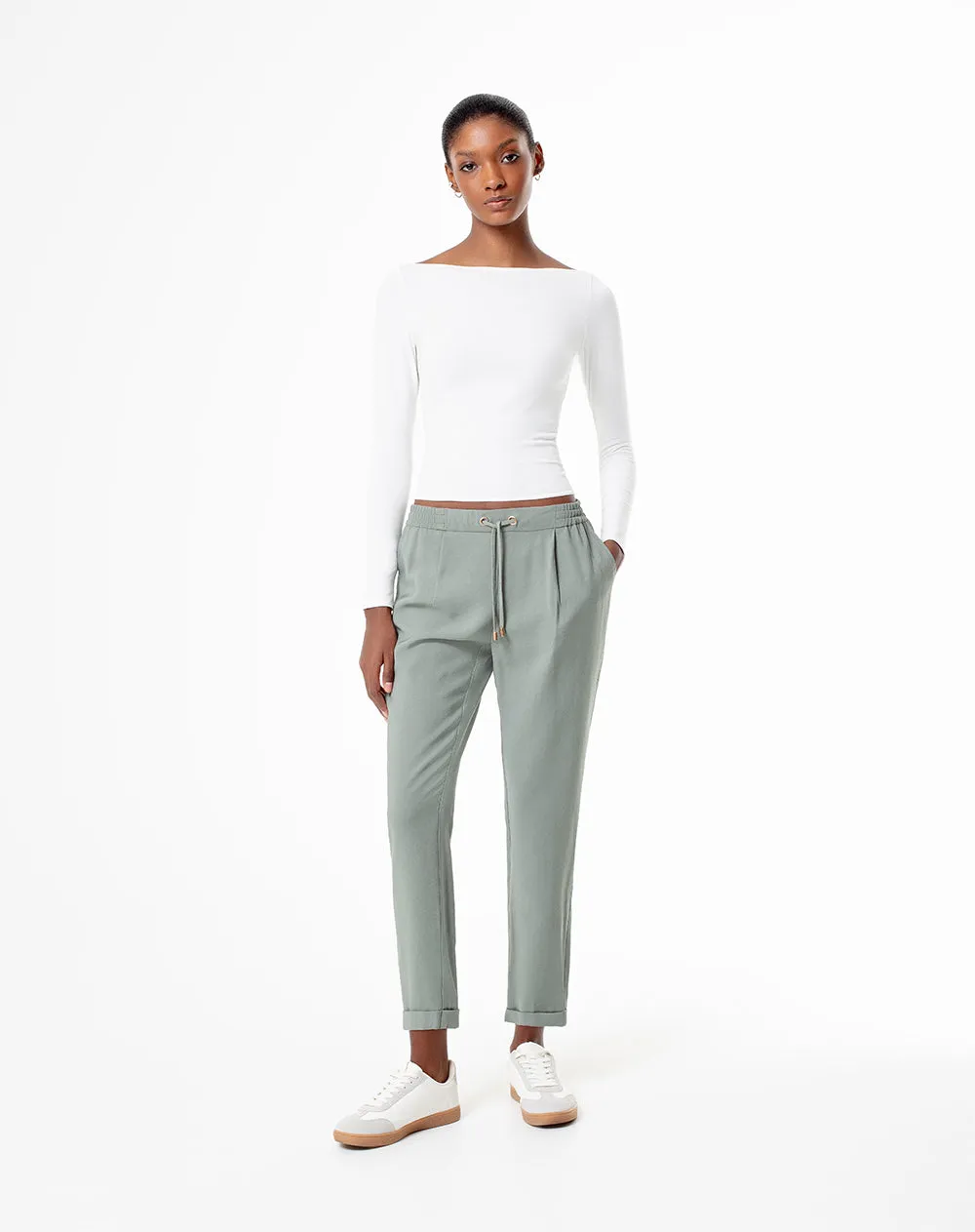 Pantalón recto tiro alto verde mujer sold by Gef