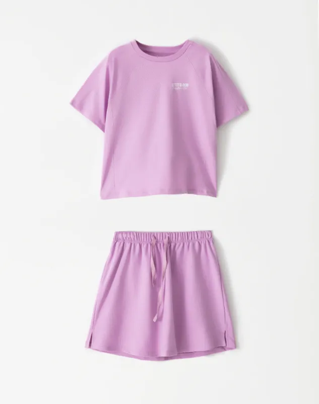 Conjunto falda + camiseta algodón violeta niña sold by Gef