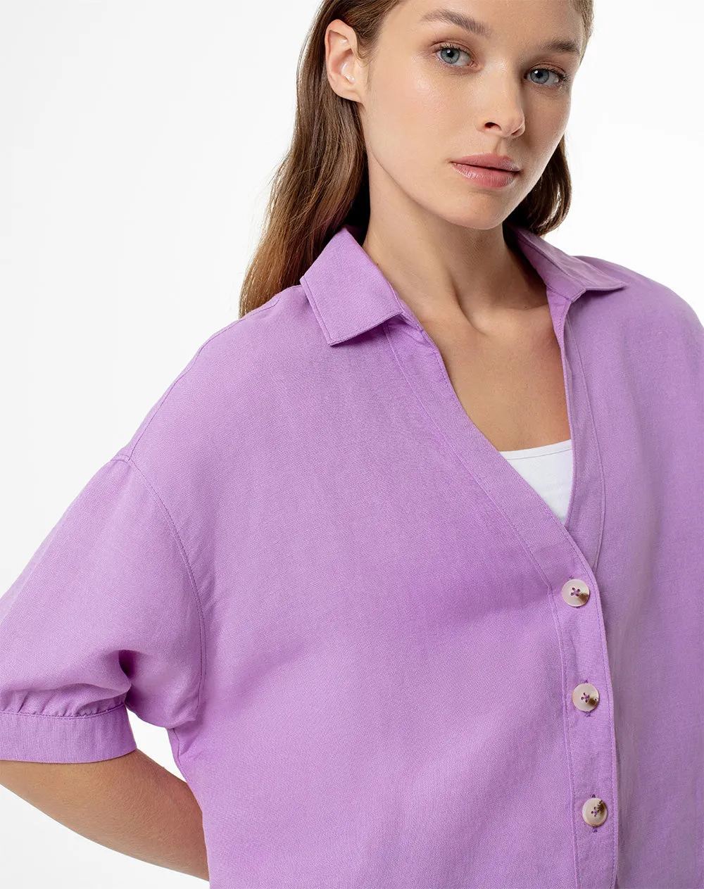 Camisa manga corta holgada lino violeta mujer sold by Gef product image thumbnail 3