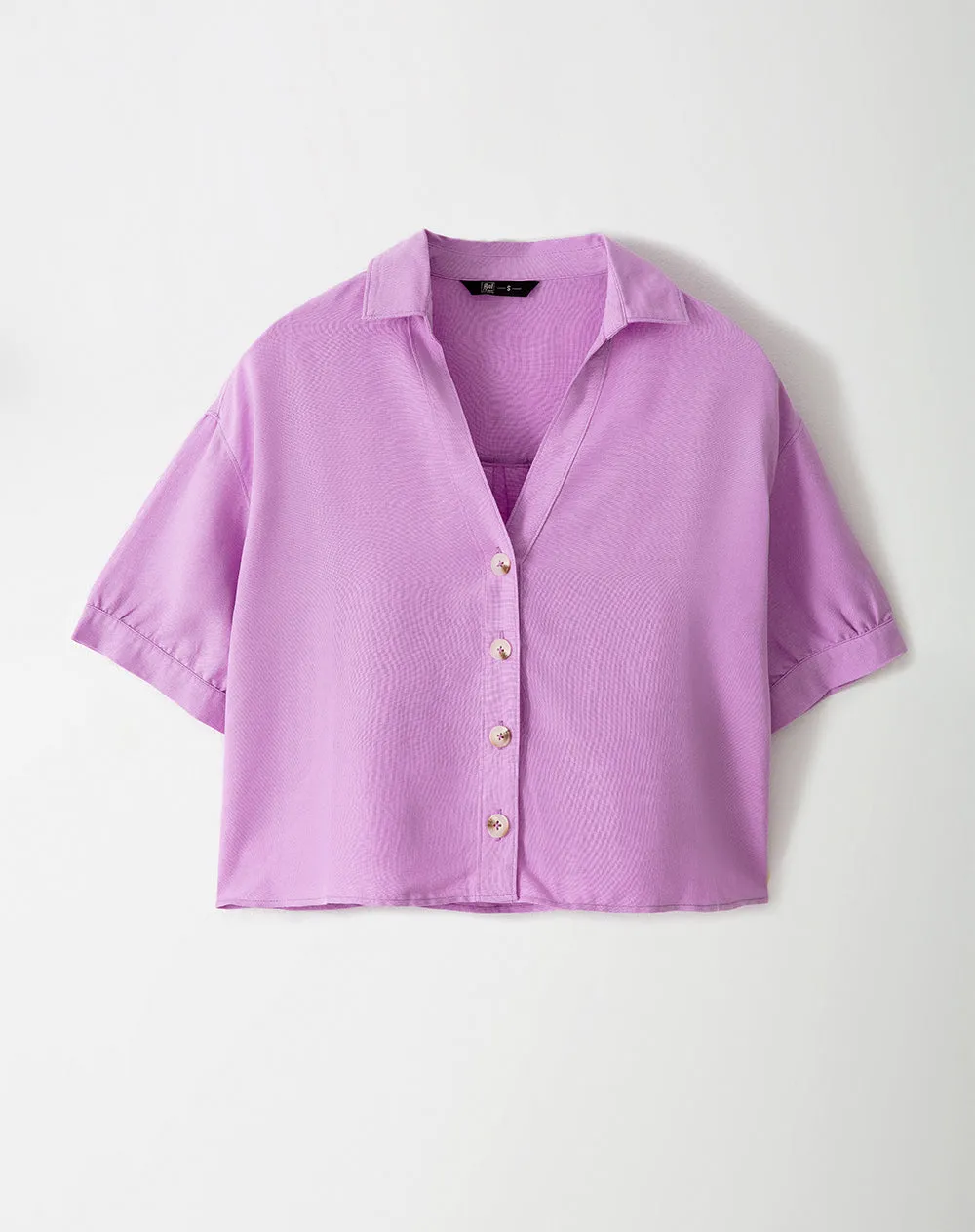 Camisa manga corta holgada lino violeta mujer sold by Gef product image thumbnail 5