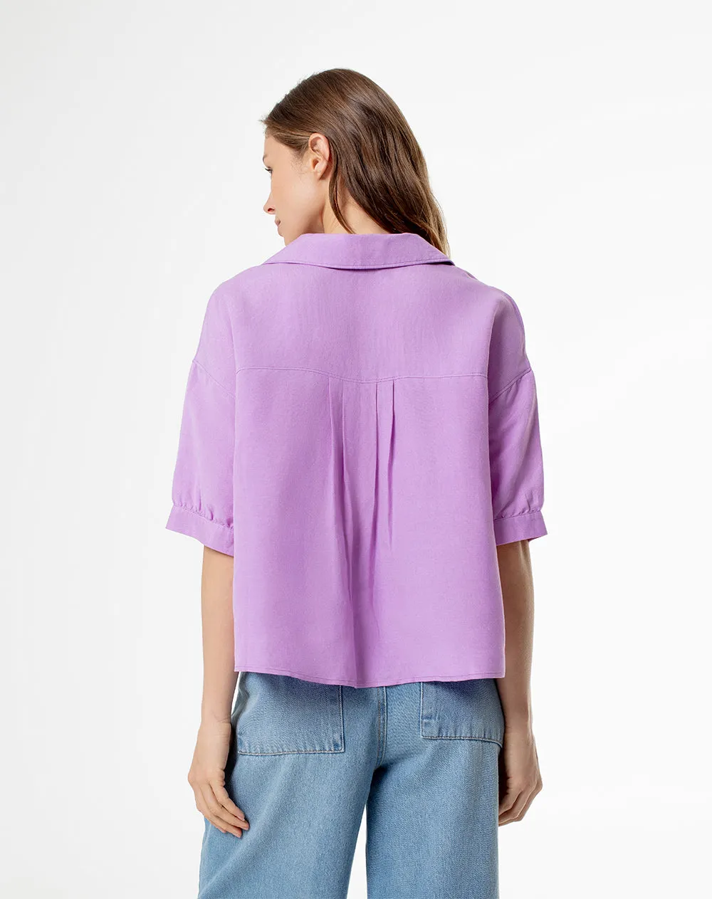 Camisa manga corta holgada lino violeta mujer sold by Gef product image thumbnail 2