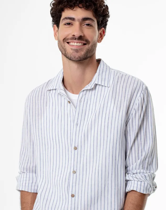 Camisa regular fit manga larga azul con rayas sold by Gef