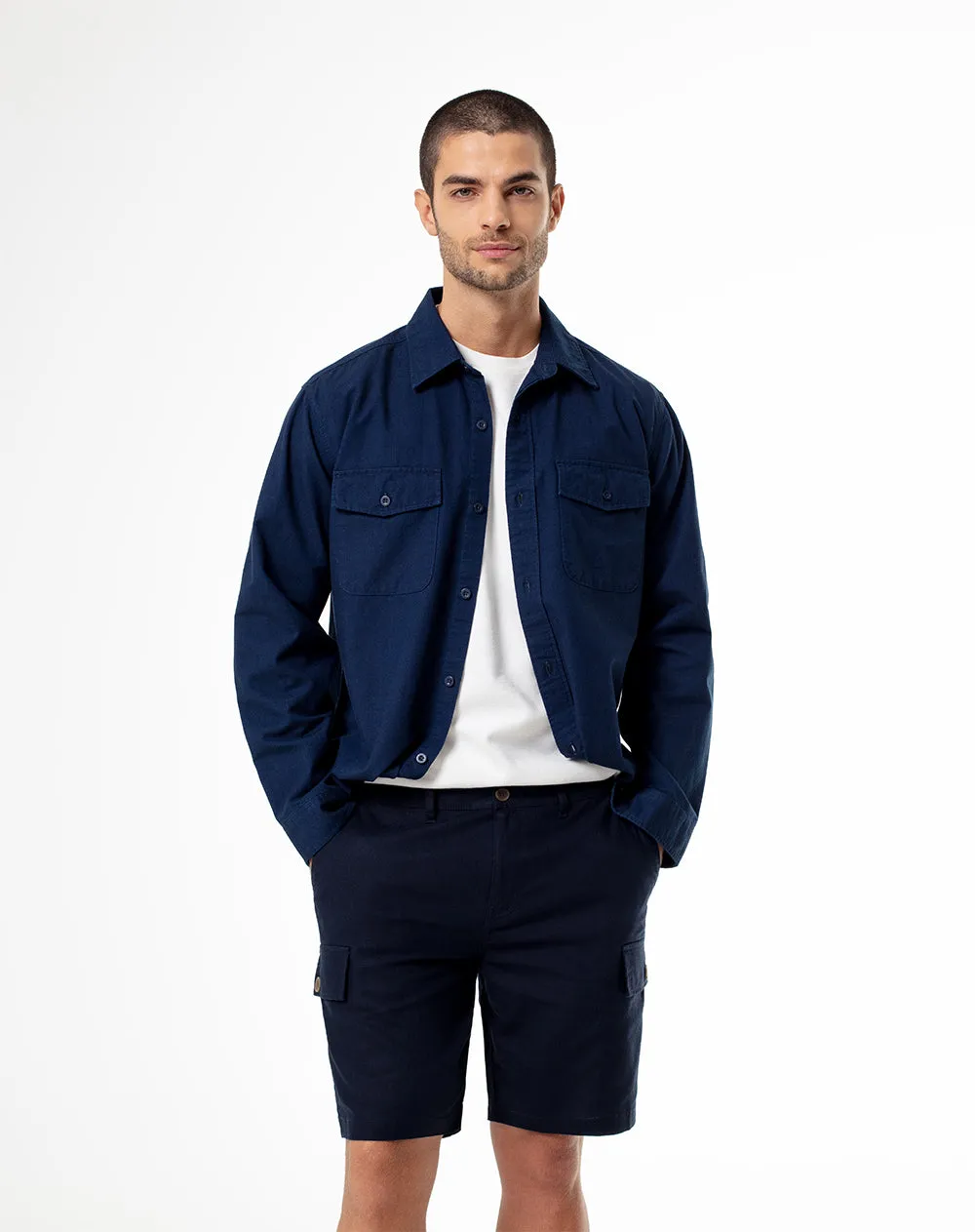 Bermuda regular lino azul hombre sold by Gef