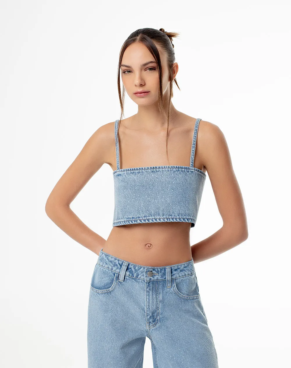 Crop top denim brillos índigo claro mujer sold by Gef product image thumbnail 5
