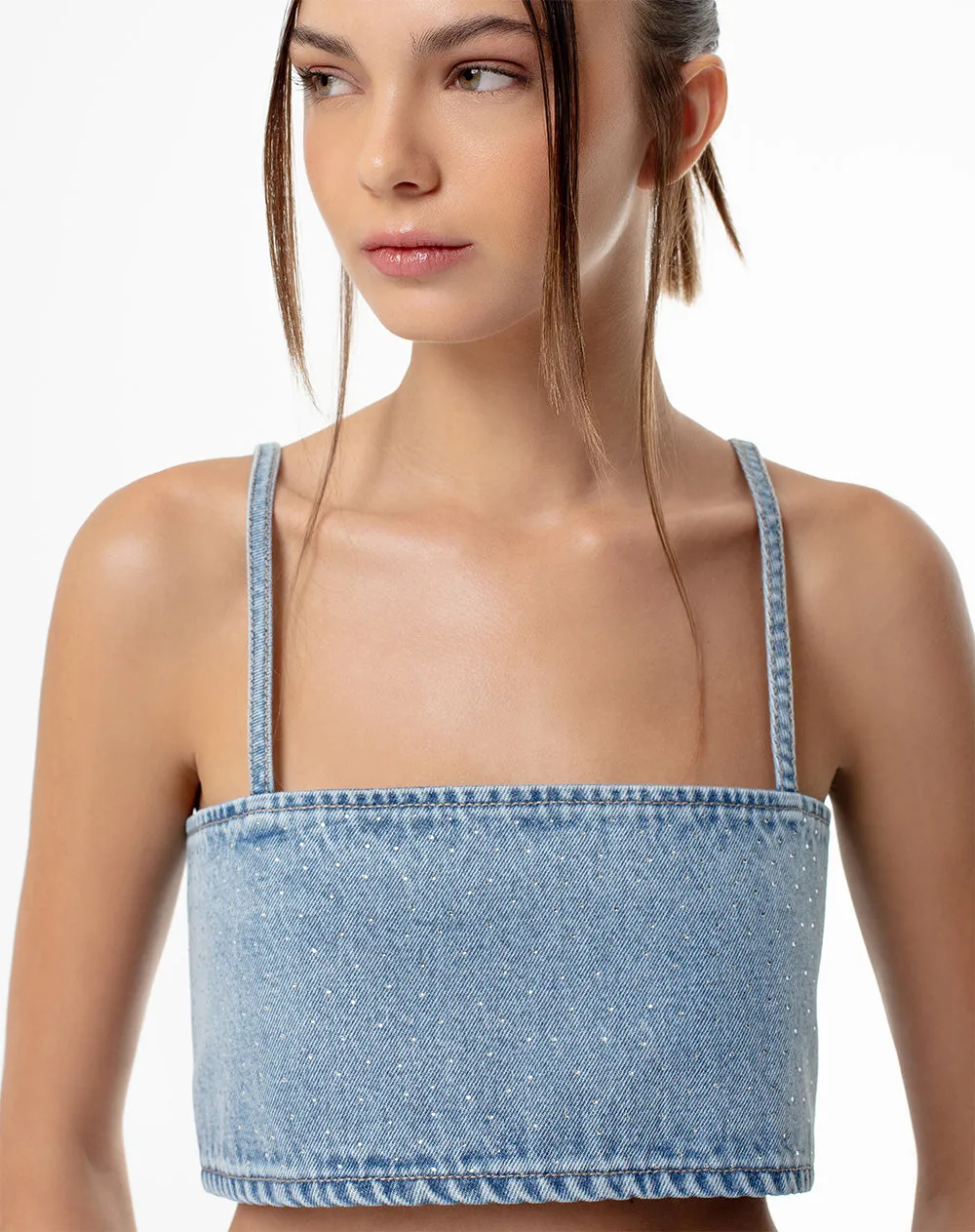 Crop top denim brillos índigo claro mujer sold by Gef product image thumbnail 3