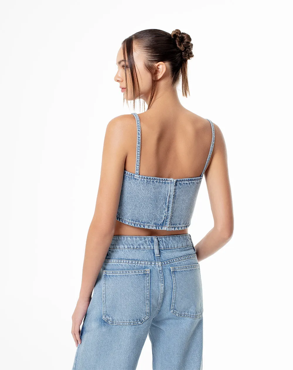 Crop top denim brillos índigo claro mujer sold by Gef product image thumbnail 2