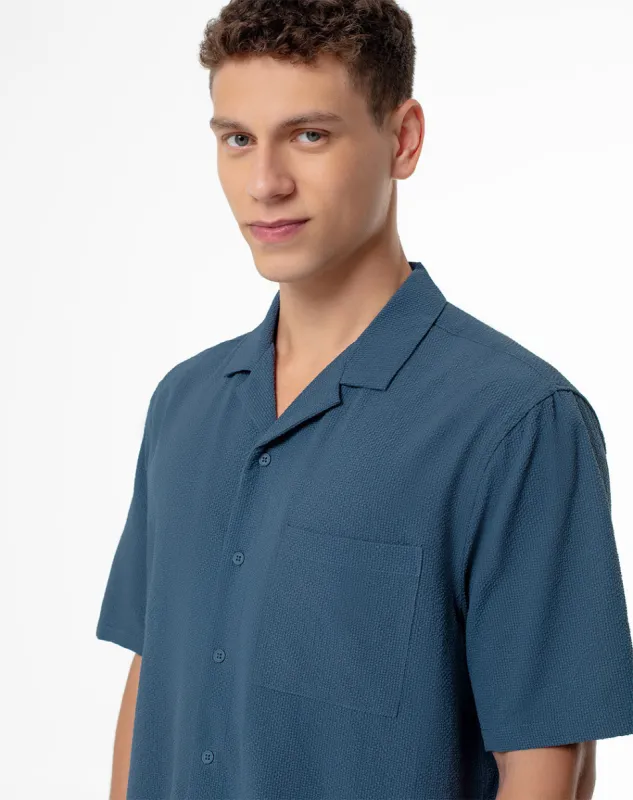 Camisa regular fit manga corta azul oscuro sold by Gef