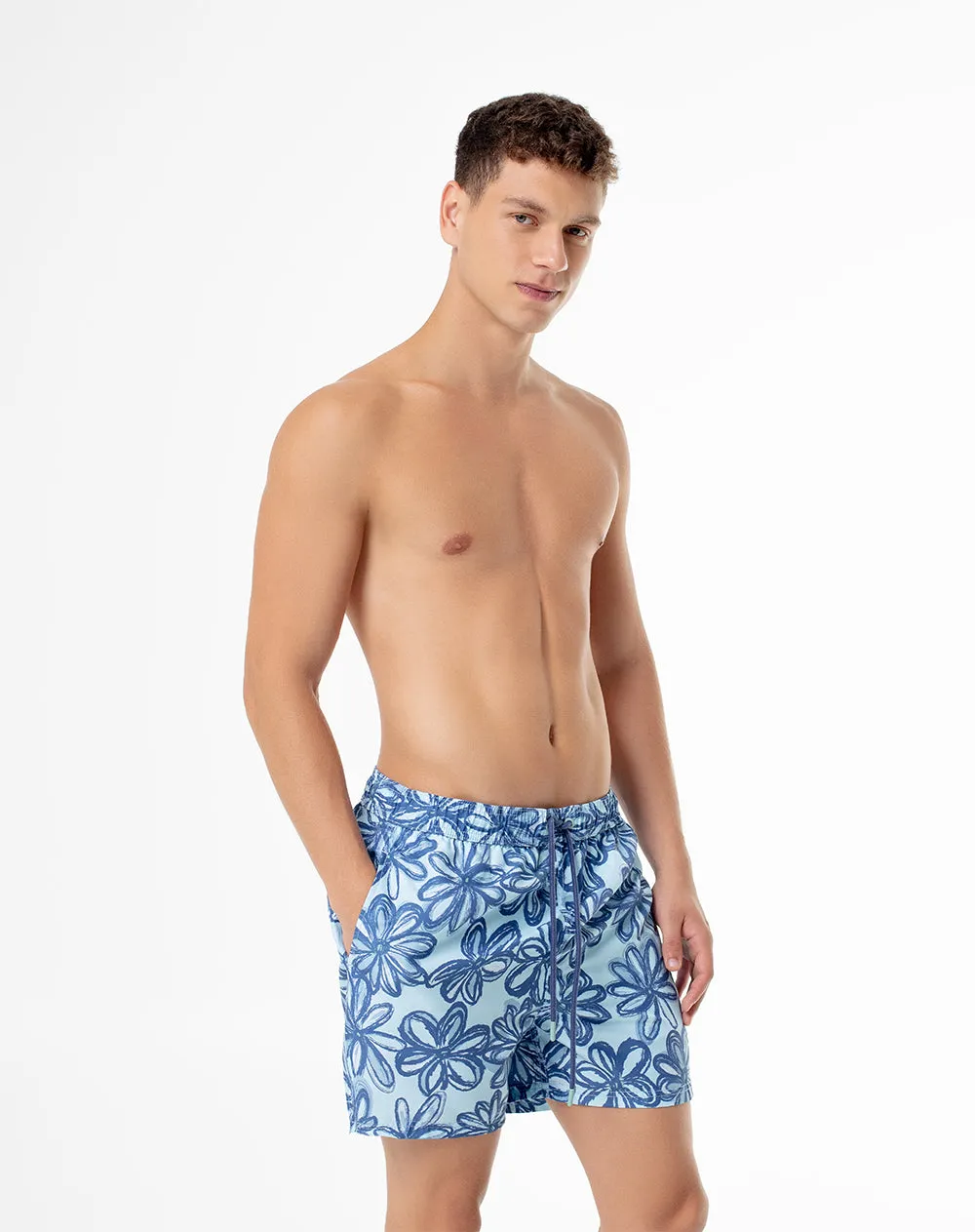 Pantaloneta de baño azul estampada hombre sold by Gef