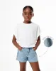 Short tiro medio denim brillo y elástico interno índigo claro niña sold by Gef