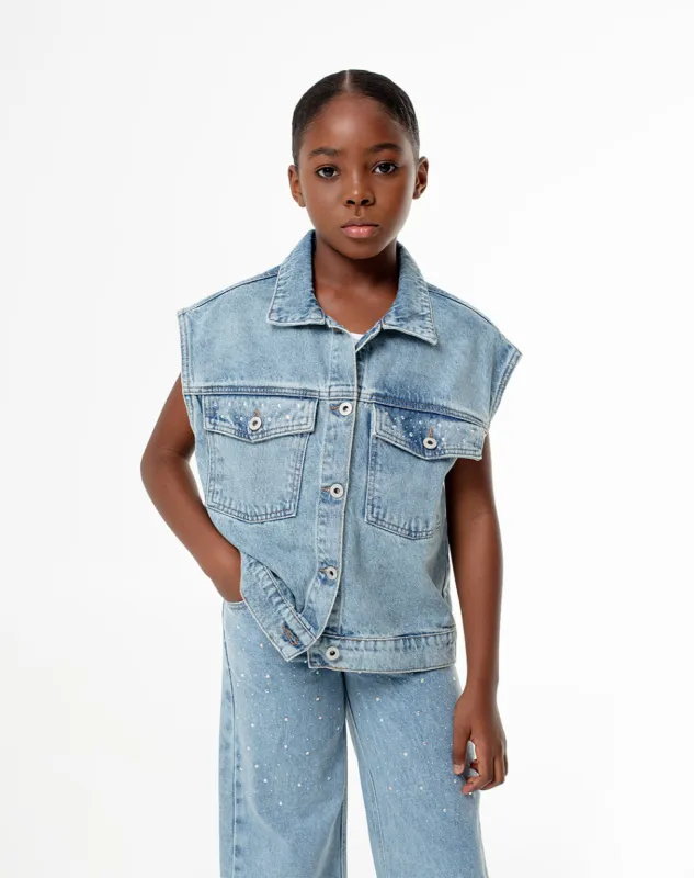 Chaleco oversize denim índigo medio niña sold by Gef